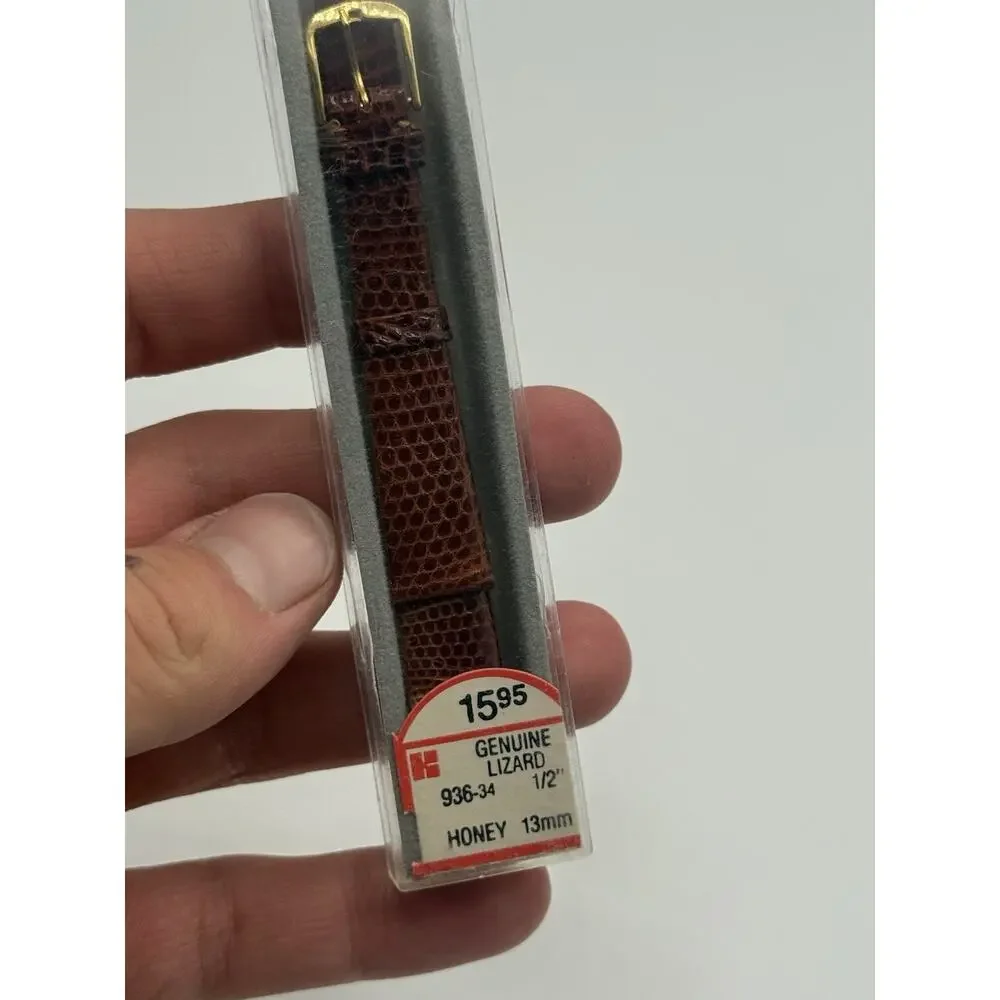 13mm Kreisler Honey Brown Lizard NOS Vintage Watch Band & Gold-Tone Buckle